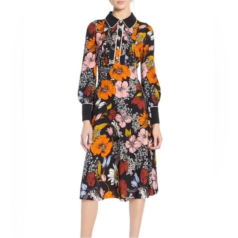 EUC Halogen x Atlantic Pacific Floral Black Dress Sz 4